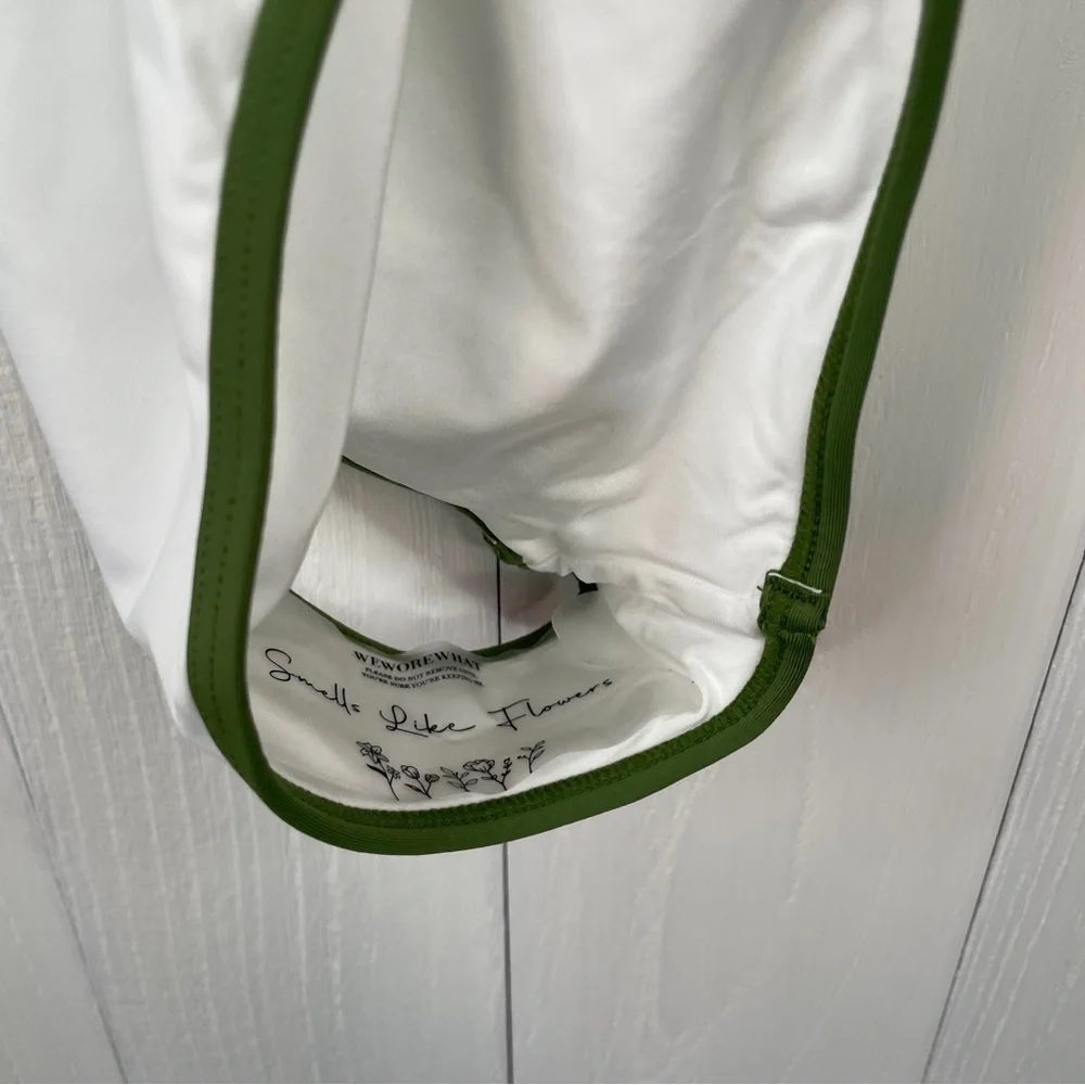 WeWoreWhat Zip Front One Piece Swimsuit - White/Green - Picture 6 of 9